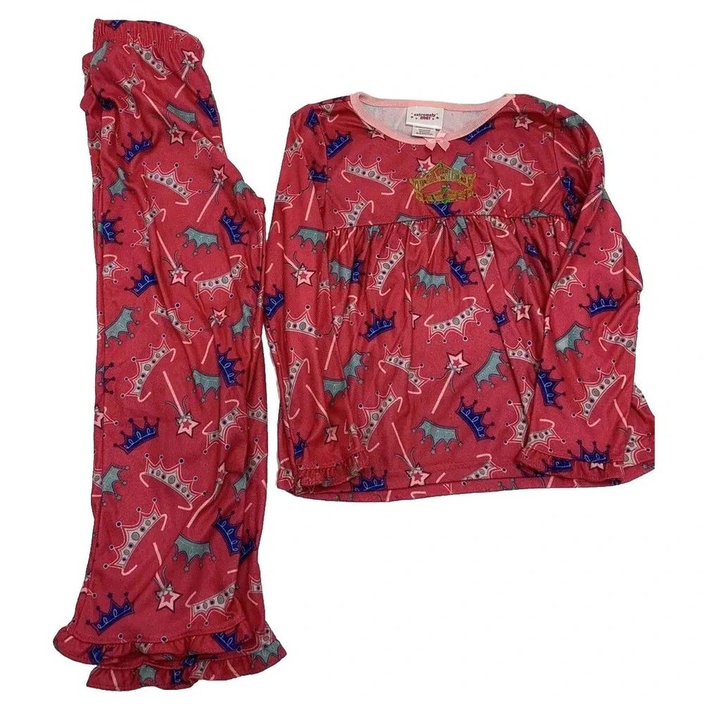 Princess Pajama Embroidered Set Extremely Me Girls' Long Sleeve NWT Size 5-6